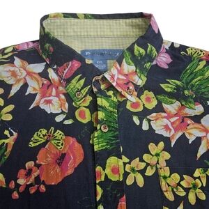 Flusser Vintage Mens Tropical Floral Lonf Sleeve Button Down Sz XXL